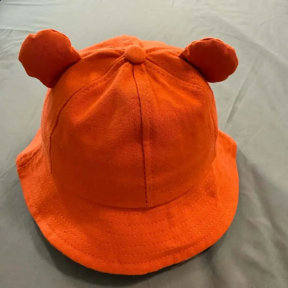 Orange Frog Bucket Hat with Embroidered Smile and Eyes